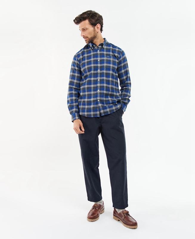 Men's Barbour Brockwell Tailored Fit Shirts Blue | FCZHVJ-125