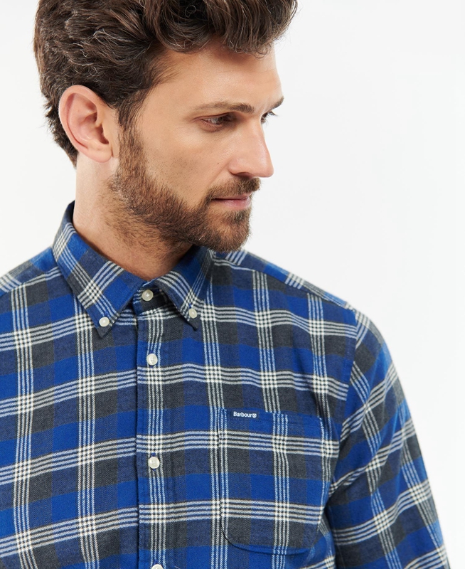 Men's Barbour Brockwell Tailored Fit Shirts Blue | FCZHVJ-125