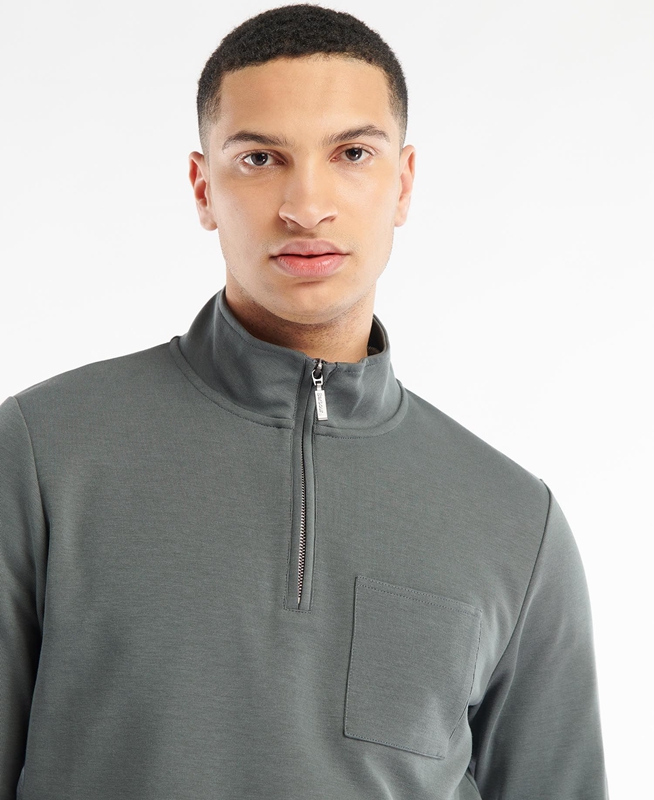 Men's Barbour Broughton Half Zip Sweatshirts Grey | VGYXEA-932