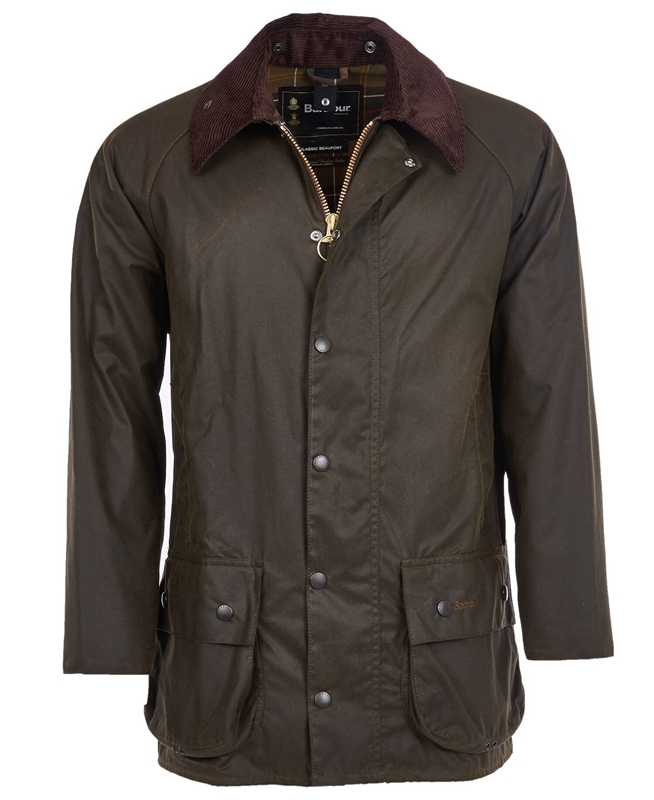 Men's Barbour Classic Beaufort® Waxed Jackets Olive | FKQNBE-625