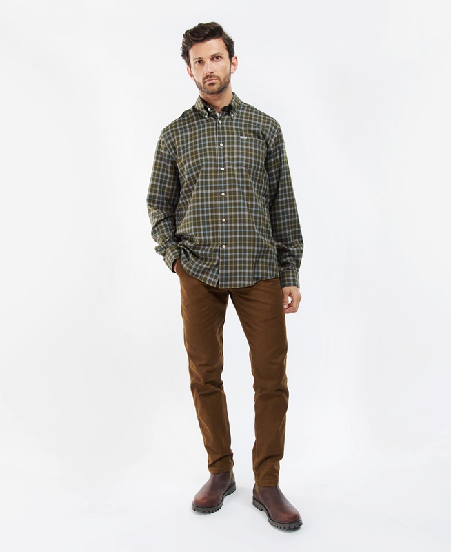 Men's Barbour Coll Thermo Shirts Olive | YTKOQP-283