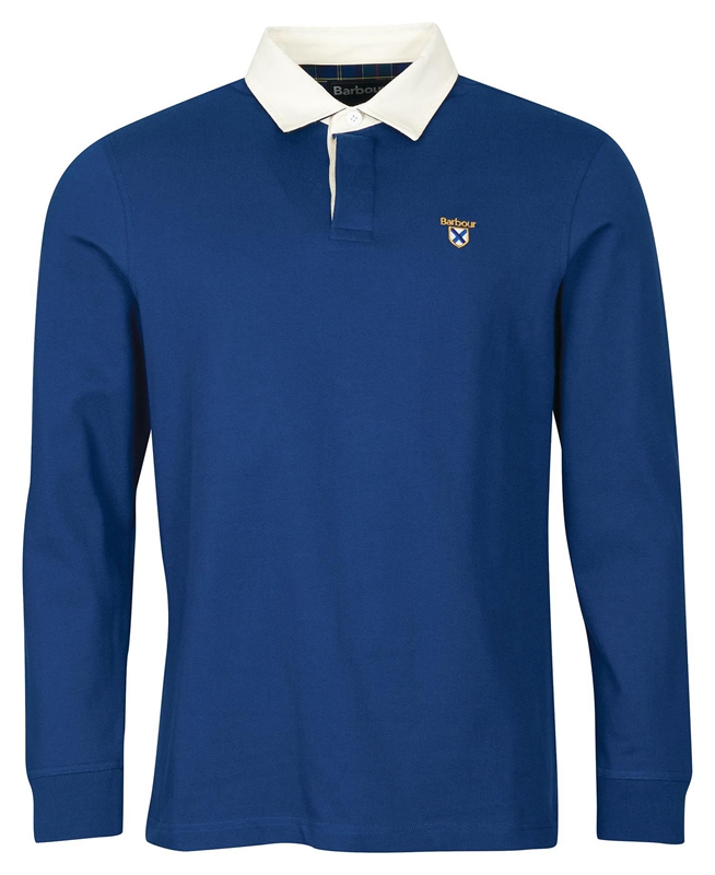 Men's Barbour Crest Rugby Top Polo shirts Blue | RGJFUM-961