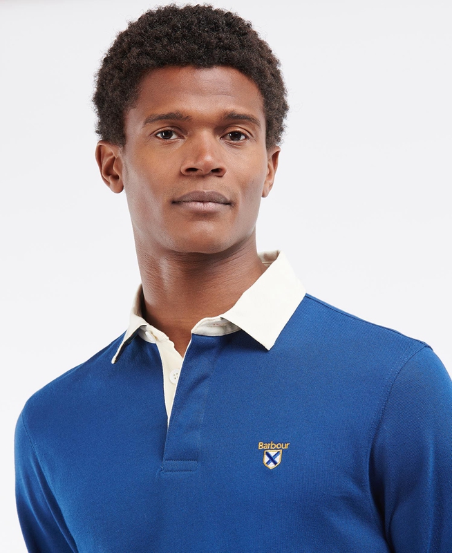 Men's Barbour Crest Rugby Top Polo shirts Blue | RGJFUM-961