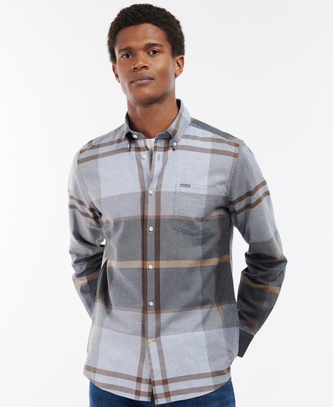 Men\'s Barbour Dunoon Taillored Shirts Grey | UGNQAH-893