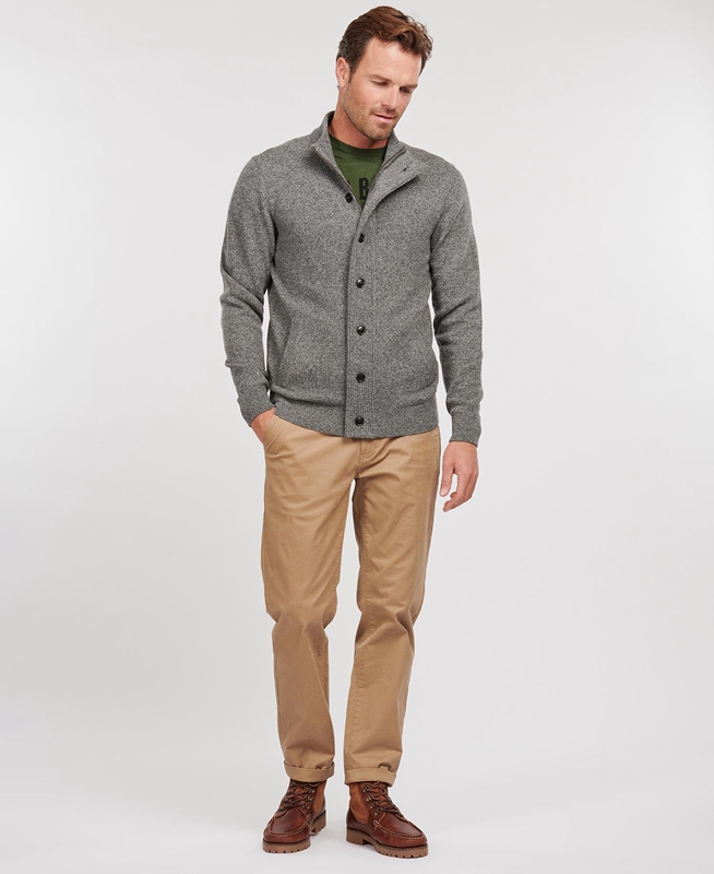 Men's Barbour Essential Cardigan Tisbury Zip Through Sweaters Grey | HUGPZN-643