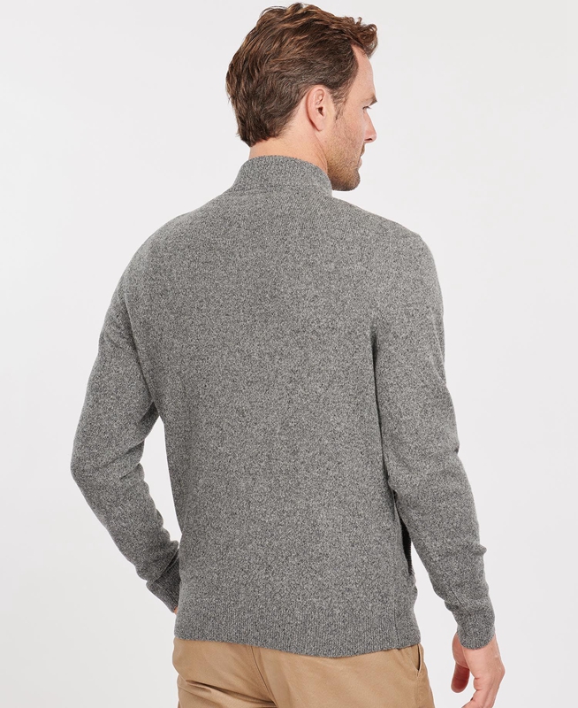 Men's Barbour Essential Cardigan Tisbury Zip Through Sweaters Grey | HUGPZN-643