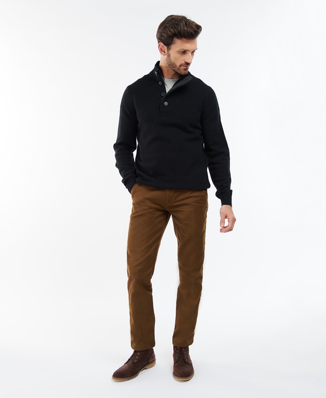 Men's Barbour Essential Elbow Patch Sweaters Black | QCMIRP-582