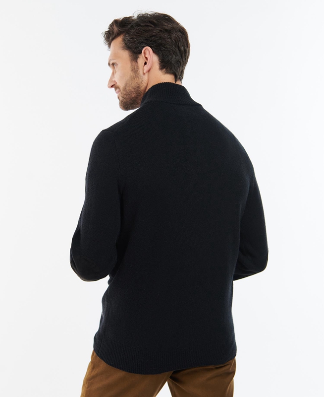 Men's Barbour Essential Elbow Patch Sweaters Black | QCMIRP-582