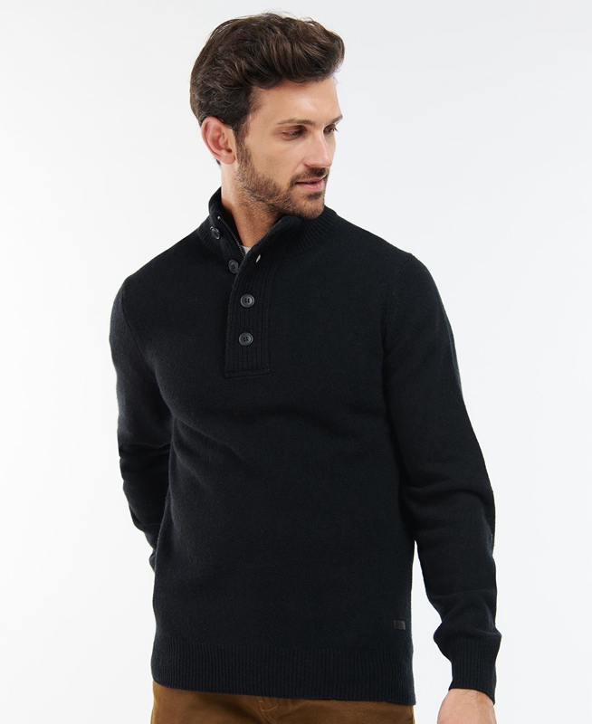 Men's Barbour Essential Elbow Patch Sweaters Black | QCMIRP-582