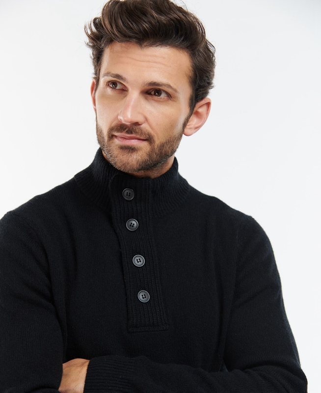 Men's Barbour Essential Elbow Patch Sweaters Black | QCMIRP-582