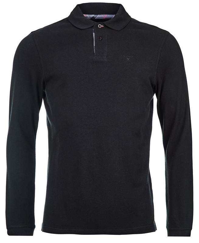 Men's Barbour Essential Langarmshirt Sports Polo shirts Black | EPHBDI-807