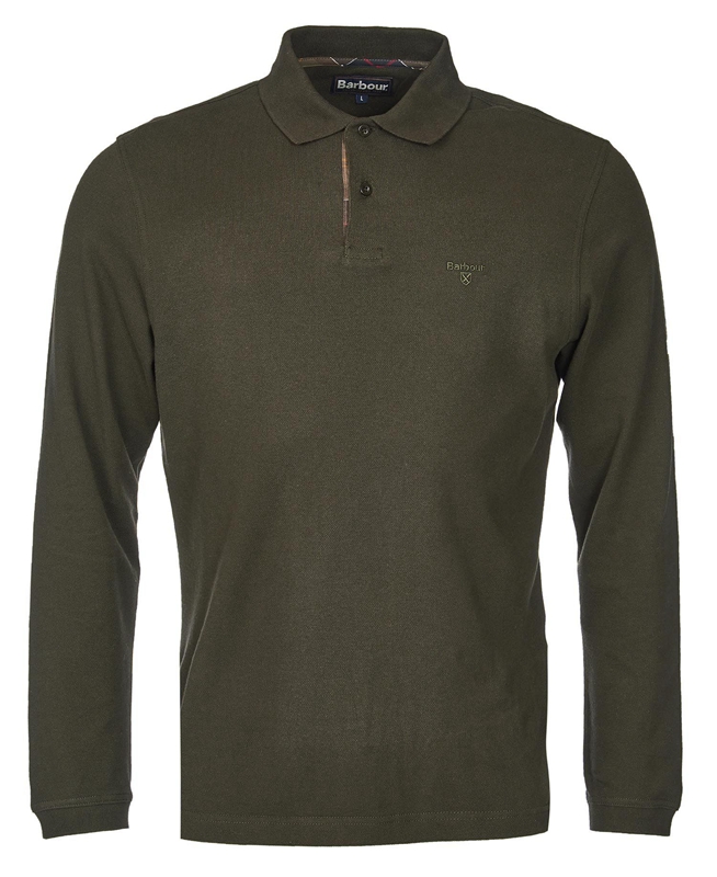 Men's Barbour Essential Langarmshirt Sports Polo shirts Green | YDCMSQ-015