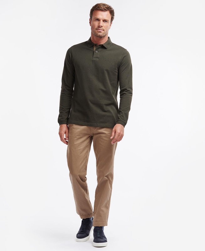 Men's Barbour Essential Langarmshirt Sports Polo shirts Green | YDCMSQ-015