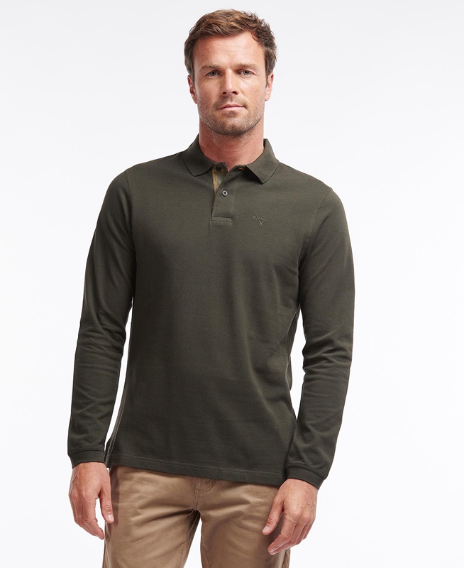 Men's Barbour Essential Langarmshirt Sports Polo shirts Green | YDCMSQ-015