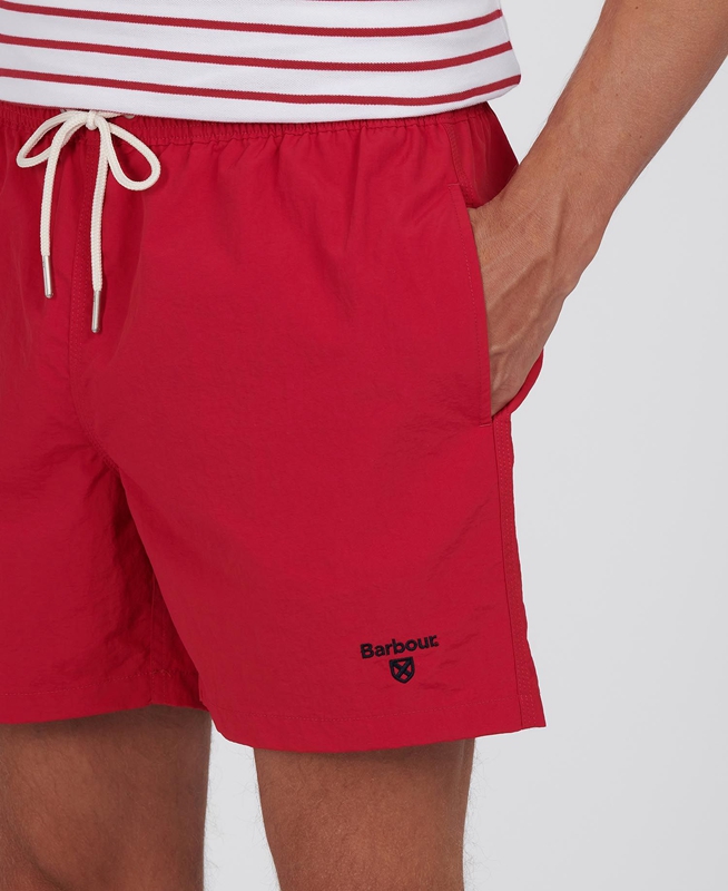 Men's Barbour Essential Logo 5'' Swim Pants Red | RKQDSI-574