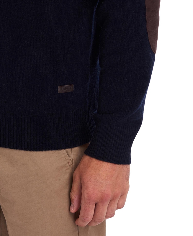 Men's Barbour Essential Patch Half Zip Sweaters Navy | RZOBKD-218