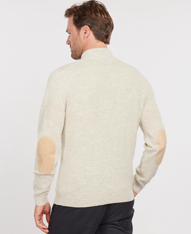 Men's Barbour Essential Patch Half Zip Sweaters Beige | YEVMKB-896