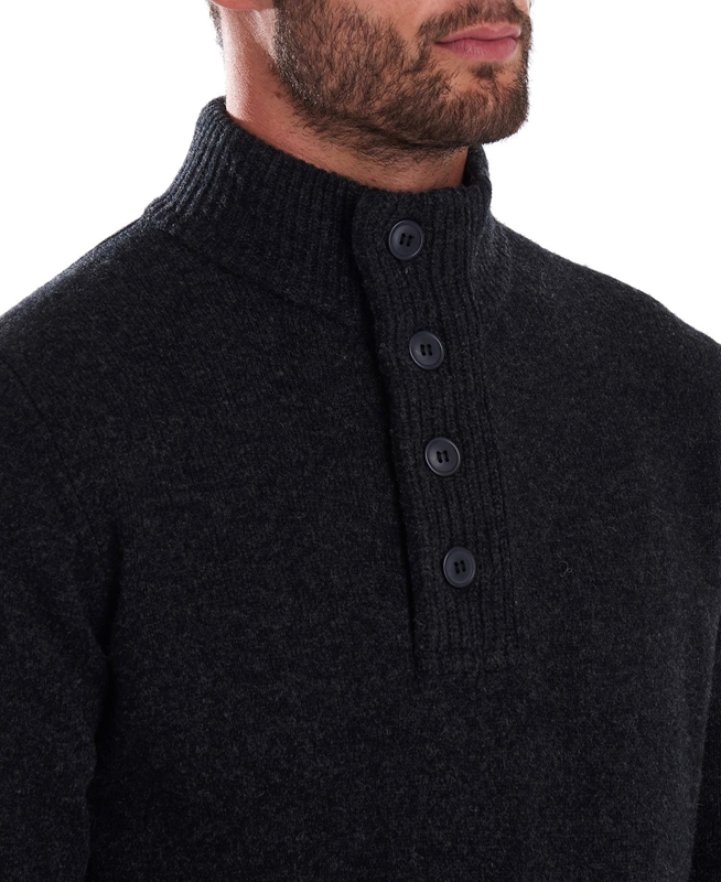 Men's Barbour Essential Patch Half Zip Sweaters Black | YWRKME-501