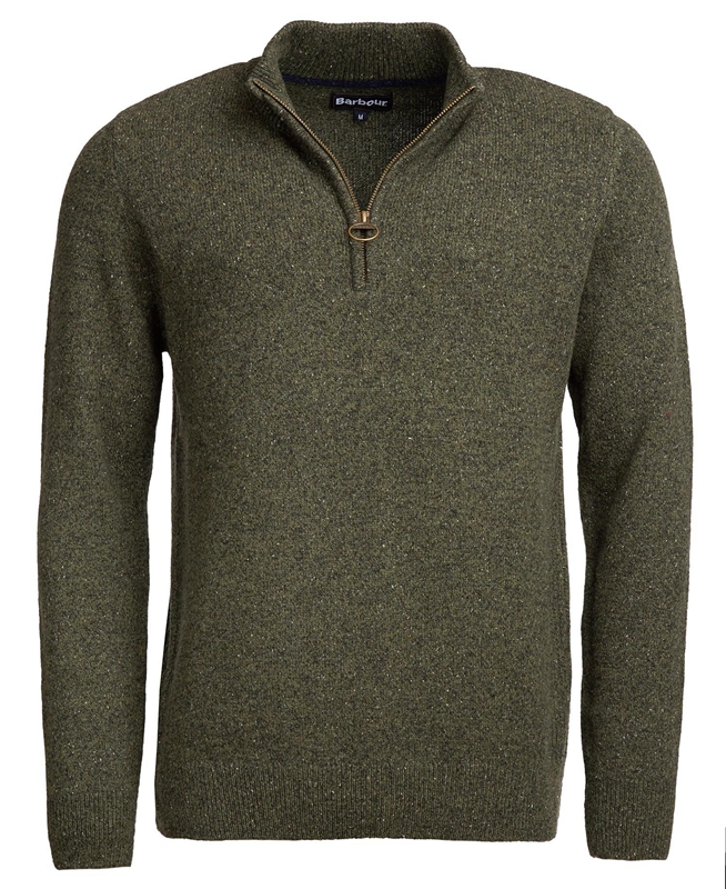 Men's Barbour Essential Tisbury Half Zip Sweaters Olive | ECVDQA-403