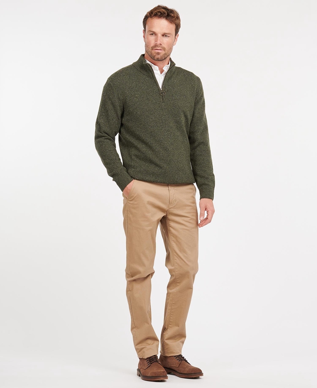 Men's Barbour Essential Tisbury Half Zip Sweaters Olive | ECVDQA-403