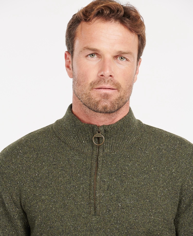 Men's Barbour Essential Tisbury Half Zip Sweaters Olive | ECVDQA-403