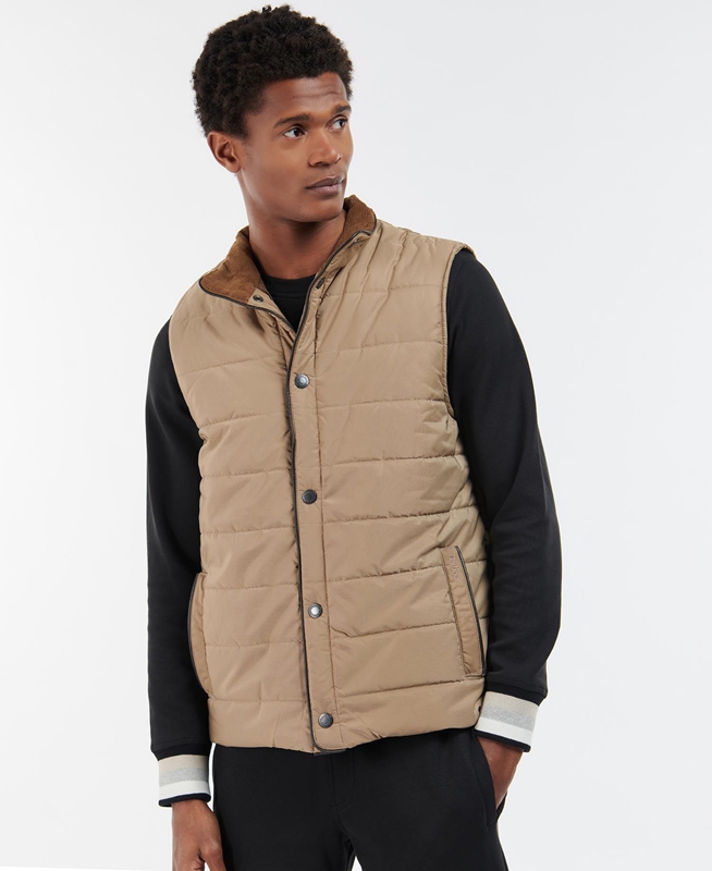 Men's Barbour Farnham Vest Beige | UAVMTJ-075