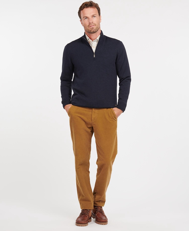 Men's Barbour Gamlan Half Zip Sweaters Blue | KFJWZN-573