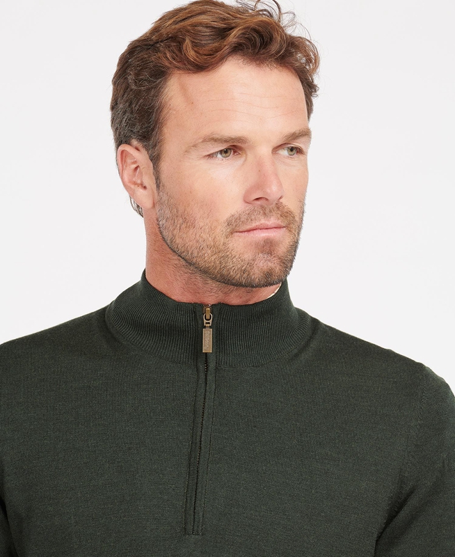 Men's Barbour Gamlan Half Zip Sweaters Green | KPGIVA-392