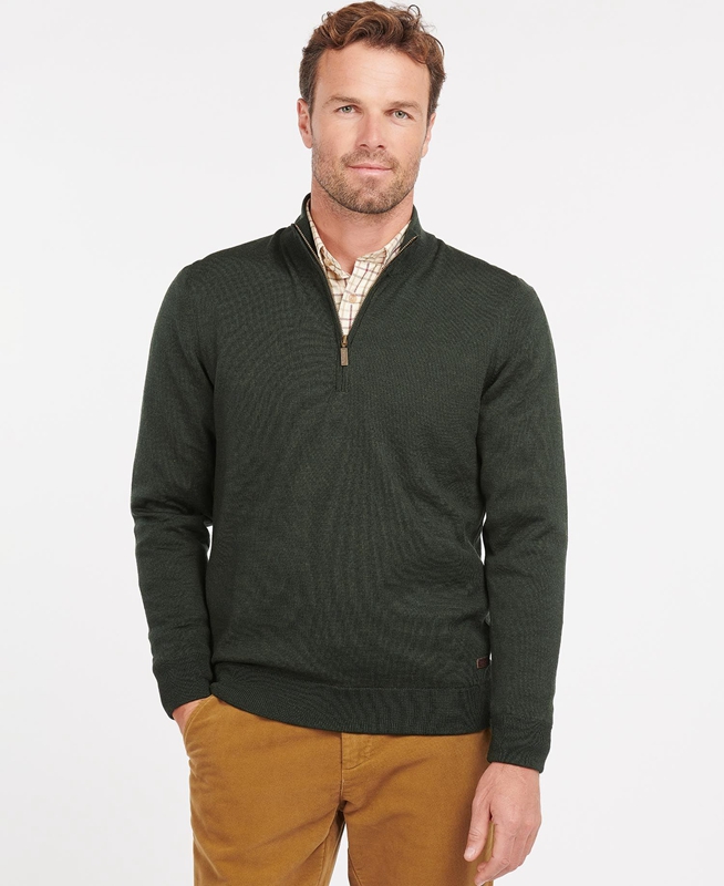 Men\'s Barbour Gamlan Half Zip Sweaters Green | KPGIVA-392