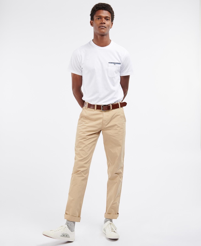 Men's Barbour Glendale Chino Pants Beige | IGMBCR-954