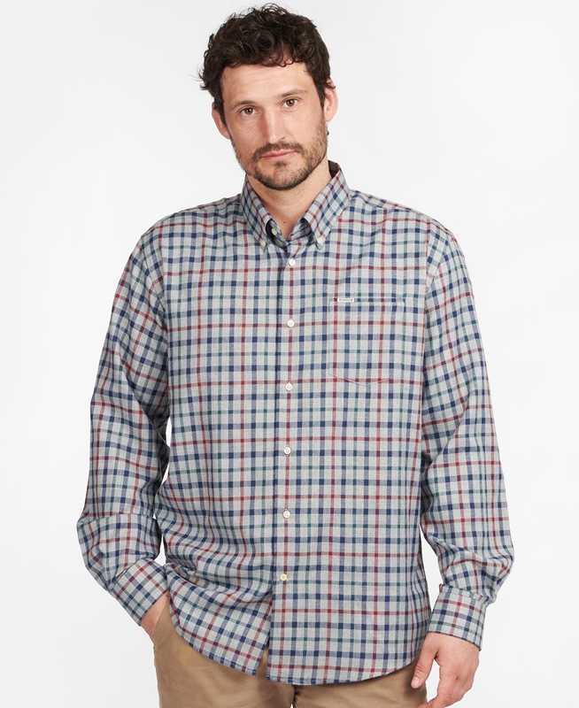 Men\'s Barbour Hemd Coll Thermo Shirts Grey | JQYUIW-584