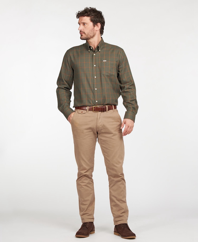 Men's Barbour Hemd Henderson Thermo Weave Shirts Olive | ECHUVB-962