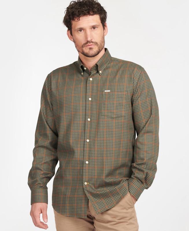 Men\'s Barbour Hemd Henderson Thermo Weave Shirts Olive | ECHUVB-962