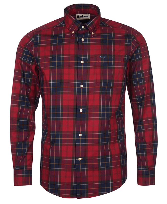 Men's Barbour Hemd Wetheram Tailored Shirts Red | QXITON-369