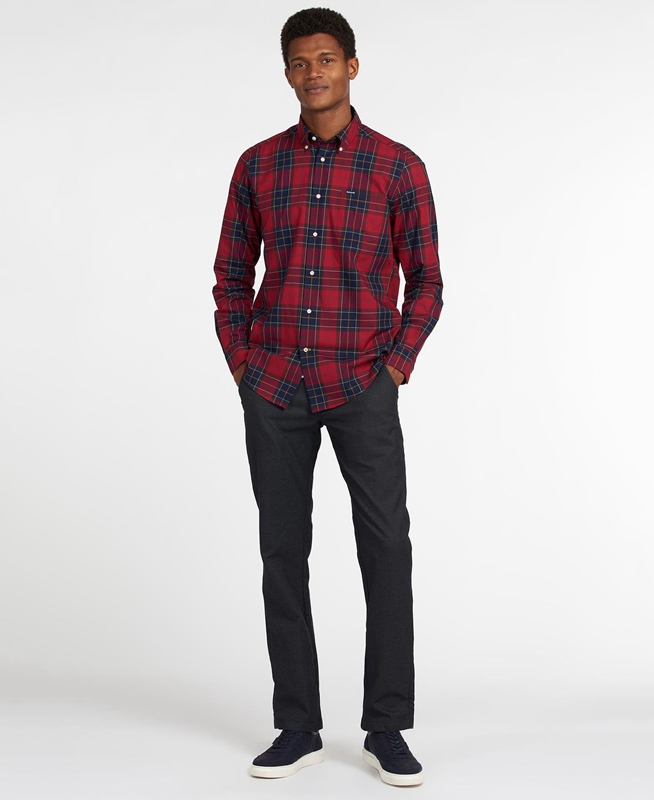 Men's Barbour Hemd Wetheram Tailored Shirts Red | QXITON-369