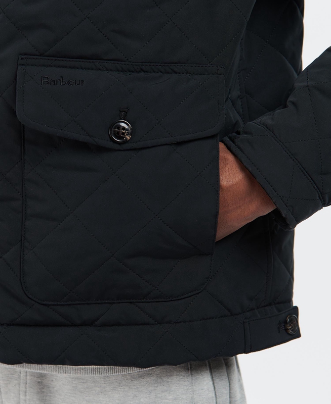 Men's Barbour Hitchen Quilted Jackets Black | JHOPNA-710