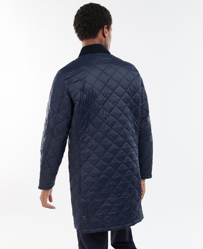 Men's Barbour Long Liddesdale Quilted Jackets Navy | NSFTIY-869