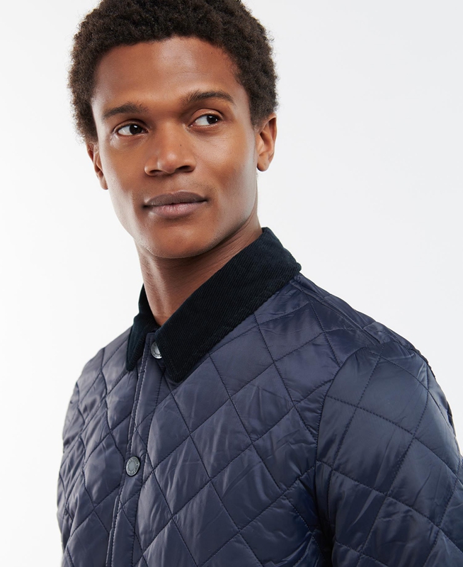 Men's Barbour Long Liddesdale Quilted Jackets Navy | NSFTIY-869