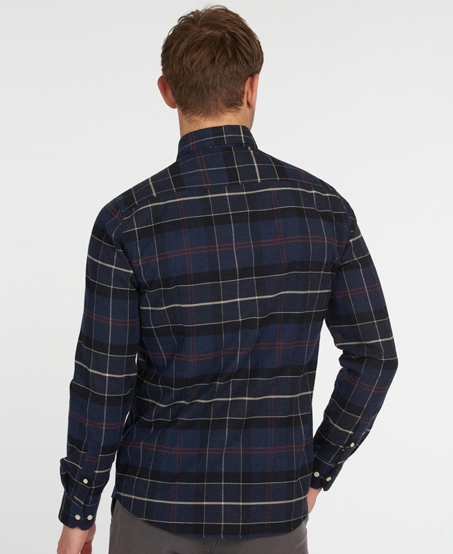 Men's Barbour Lutsleigh Shirts Navy | CQAXWJ-306