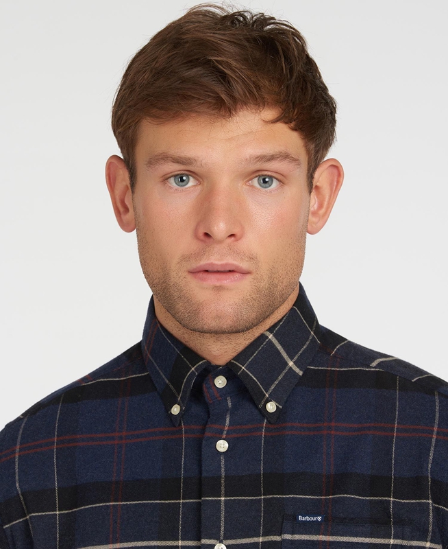 Men's Barbour Lutsleigh Shirts Navy | CQAXWJ-306