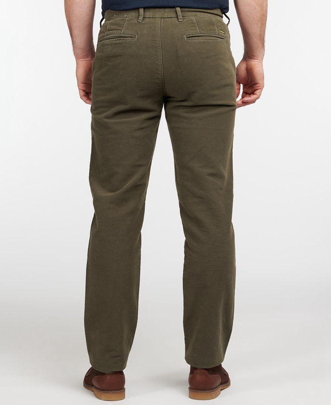 Men's Barbour Neuston Moleskin Trouser Pants Olive | PXLOYF-218