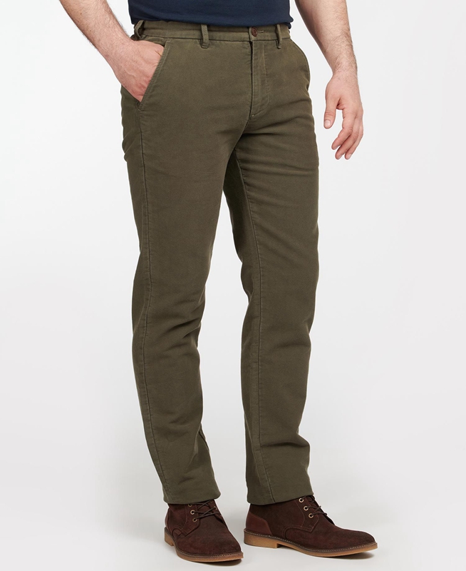 Men\'s Barbour Neuston Moleskin Trouser Pants Olive | PXLOYF-218