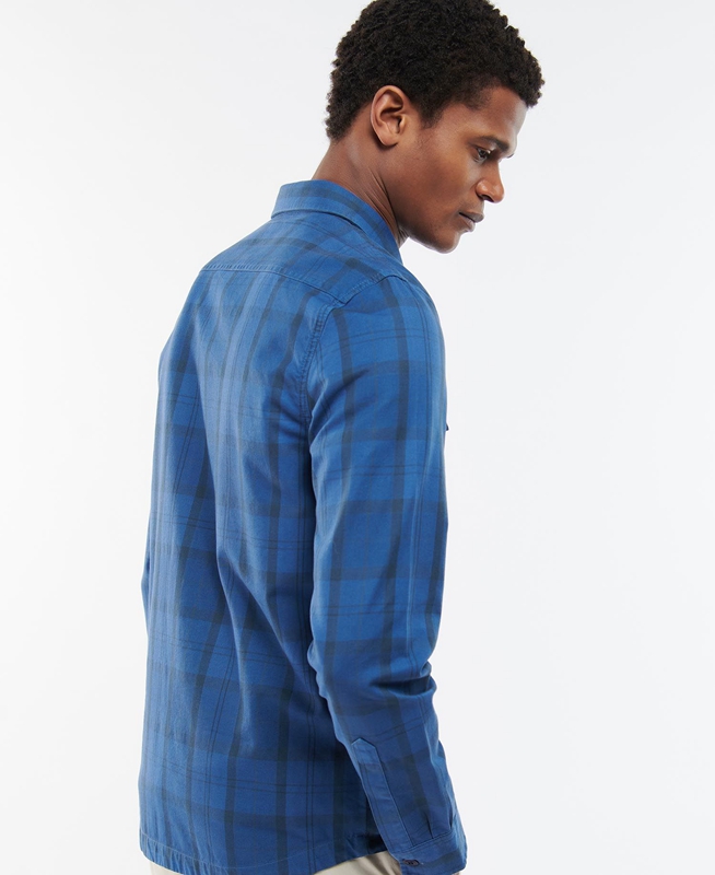 Men's Barbour Overdyed Cannich Overshirt Shirts Blue | VPQHOI-412