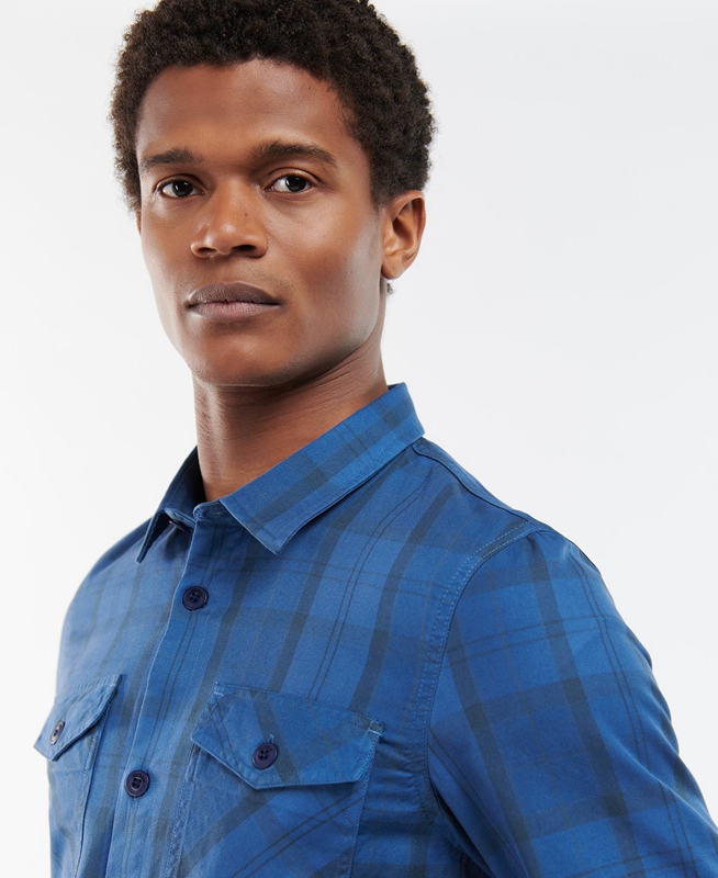 Men's Barbour Overdyed Cannich Overshirt Shirts Blue | VPQHOI-412