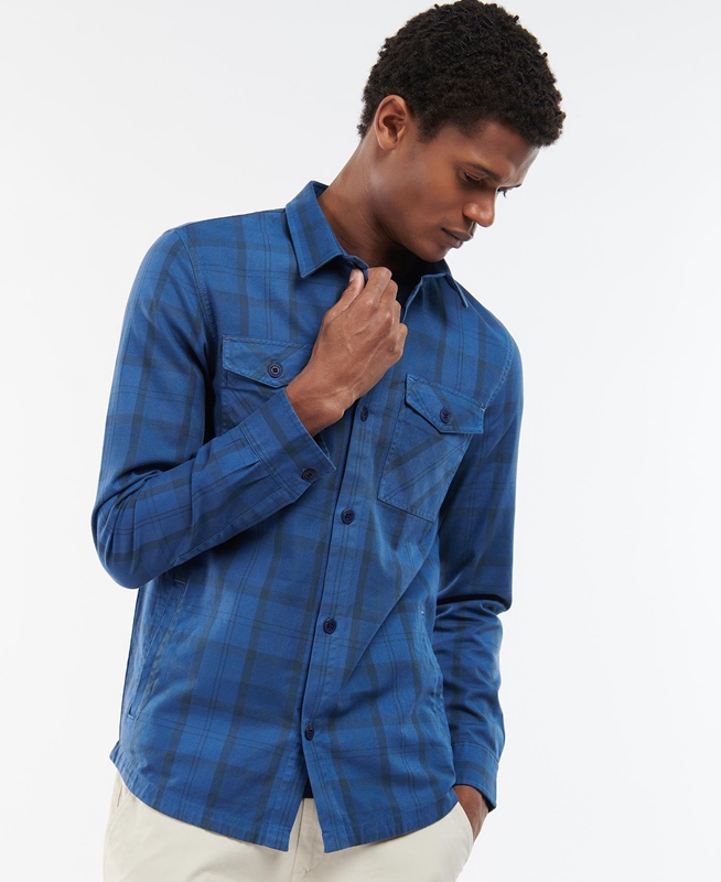 Men\'s Barbour Overdyed Cannich Overshirt Shirts Blue | VPQHOI-412