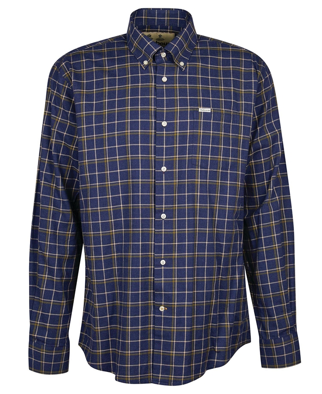 Men's Barbour Pelton Regular Shirts Navy | AYJXWF-503