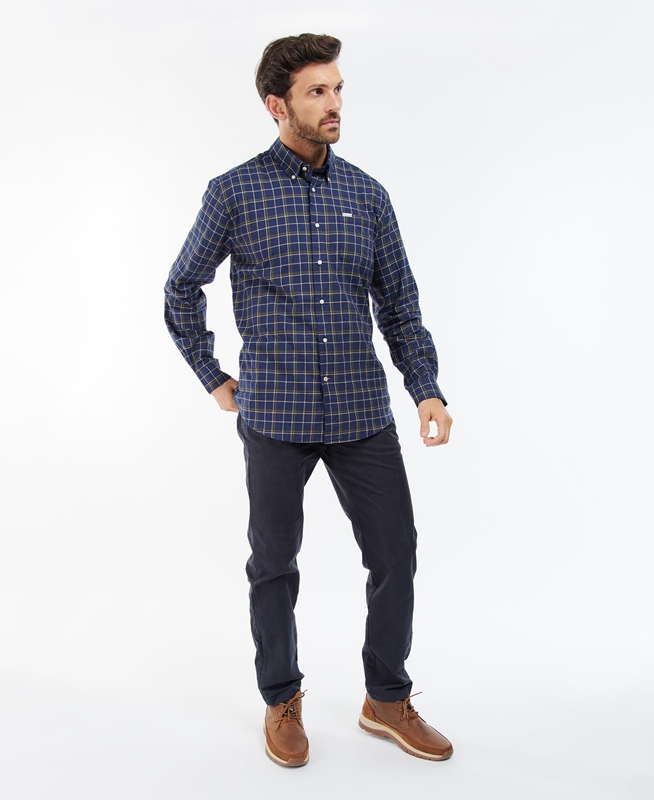 Men's Barbour Pelton Regular Shirts Navy | AYJXWF-503