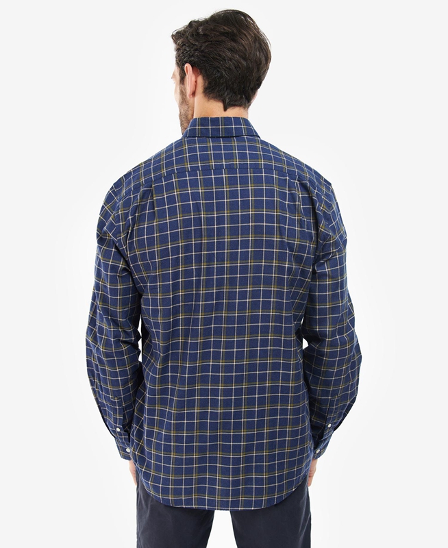 Men's Barbour Pelton Regular Shirts Navy | AYJXWF-503