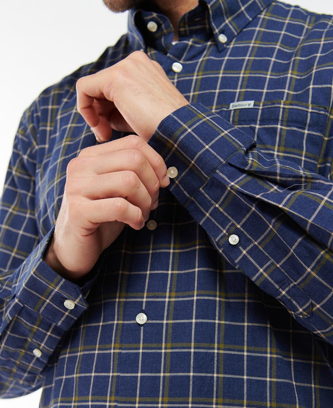 Men's Barbour Pelton Regular Shirts Navy | AYJXWF-503