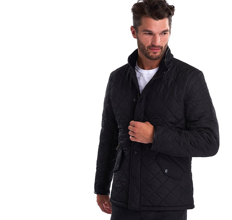 Men's Barbour Powell Quilted Jackets Black | SBGJDY-279